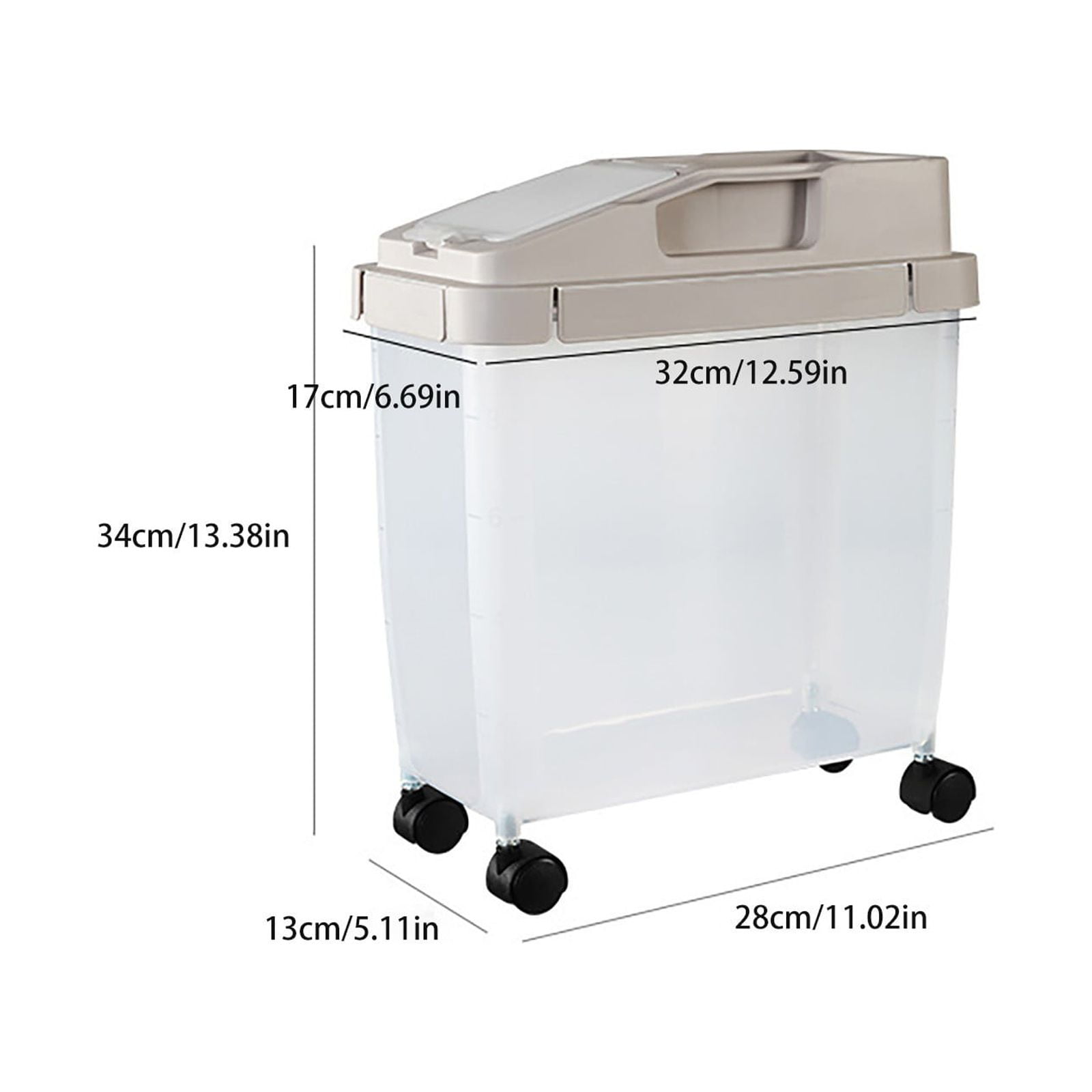 Airtight Pet Food Storage Container with Measuring Cup Lid, Large Dry Food Bin for Dog and Cat Food Storage, Beige, 28 x 13 x 34 cm โ image 3