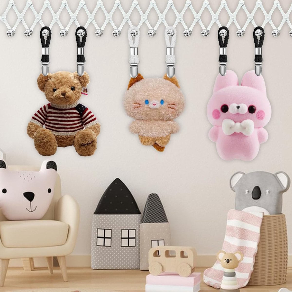 6 pieces - towel clips - bath towel clip - metal kitchen tea towel hooks - with woven cotton rope loop - for hanging tea towel holders in kitchen, bathroom — image 4