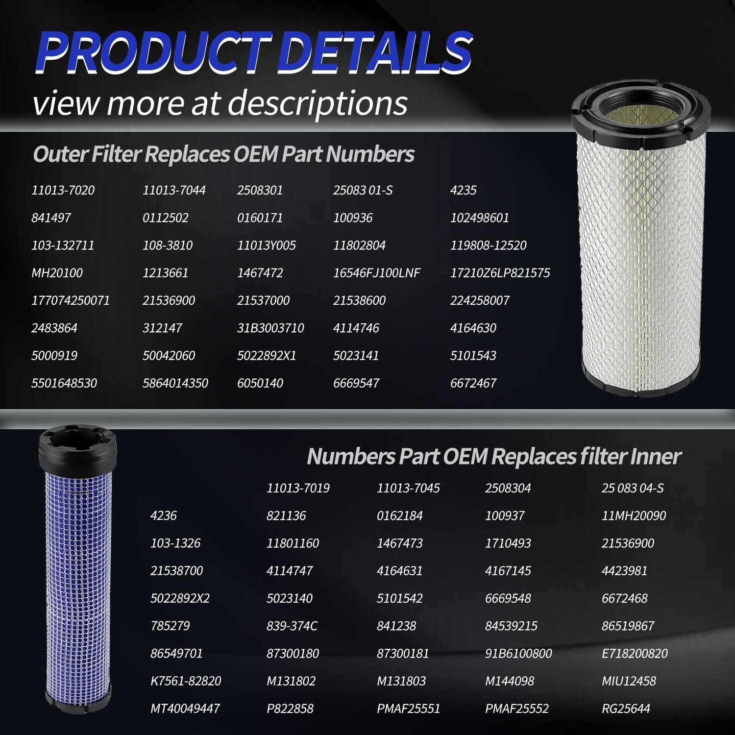 For Kawasaki 11013-7044 & 11013-7045 Inner & Outer Air Filter Cleaners Combo OEM for Donaldson Kohler 25-083-01-S P821575 & P822858 — image 5