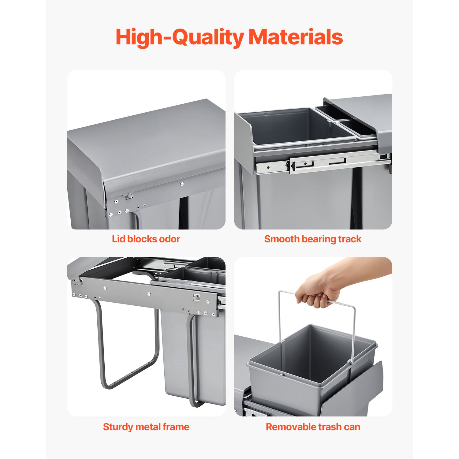 Pullout Trash Can for Kitchen Cabinets, 20+10+10L Double Under Sink Garbage Waste Recycling Bin, Under Mount Waste Container, with Heavy Duty Metal Full — image 5