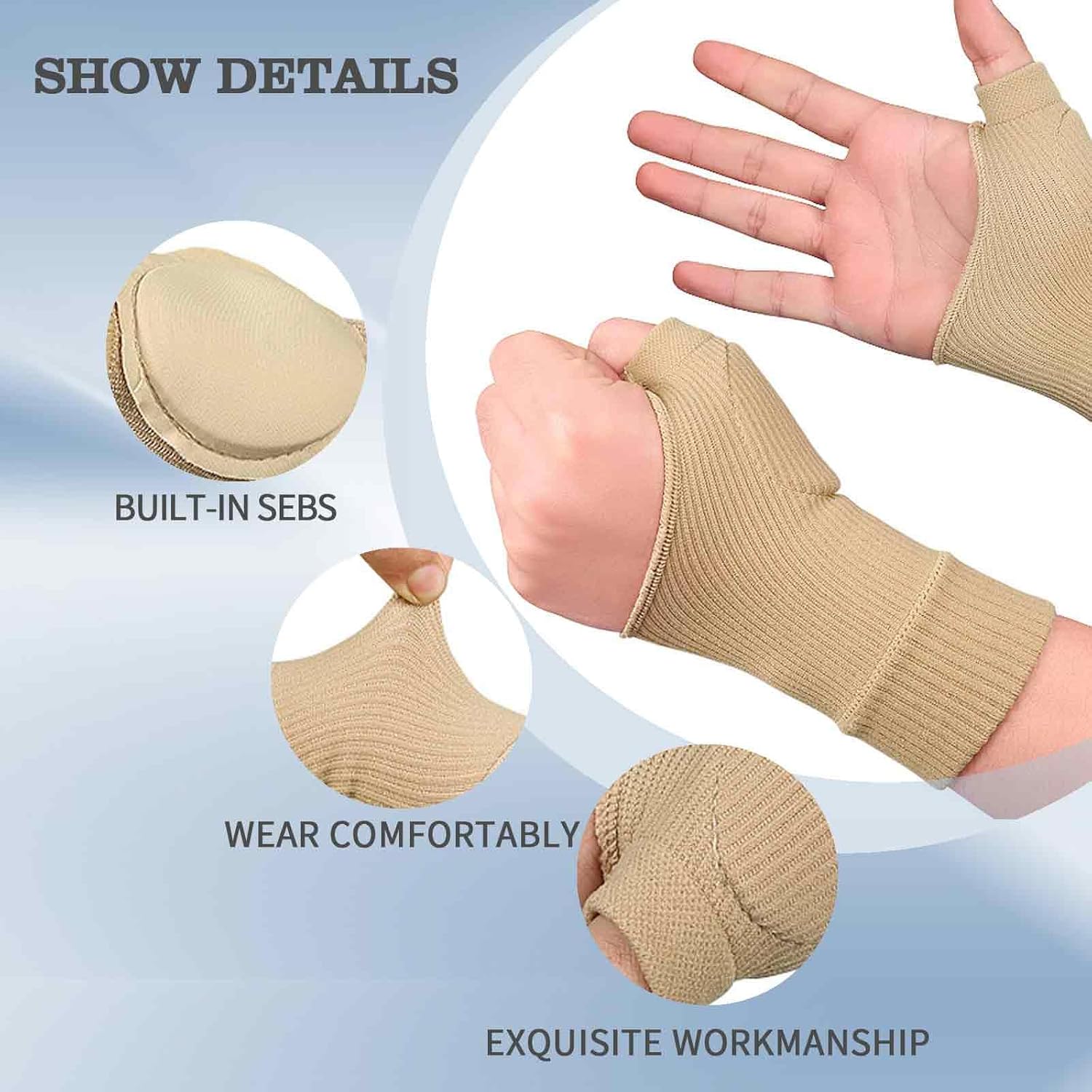 Thumb Brace - 2 Pairs Therapy Gloves Gel Hand Wrist Support Brace Arthritis Compression for Thumb Arthritis, Sport Pain Relief Tendonitis for Men and Women — image 3