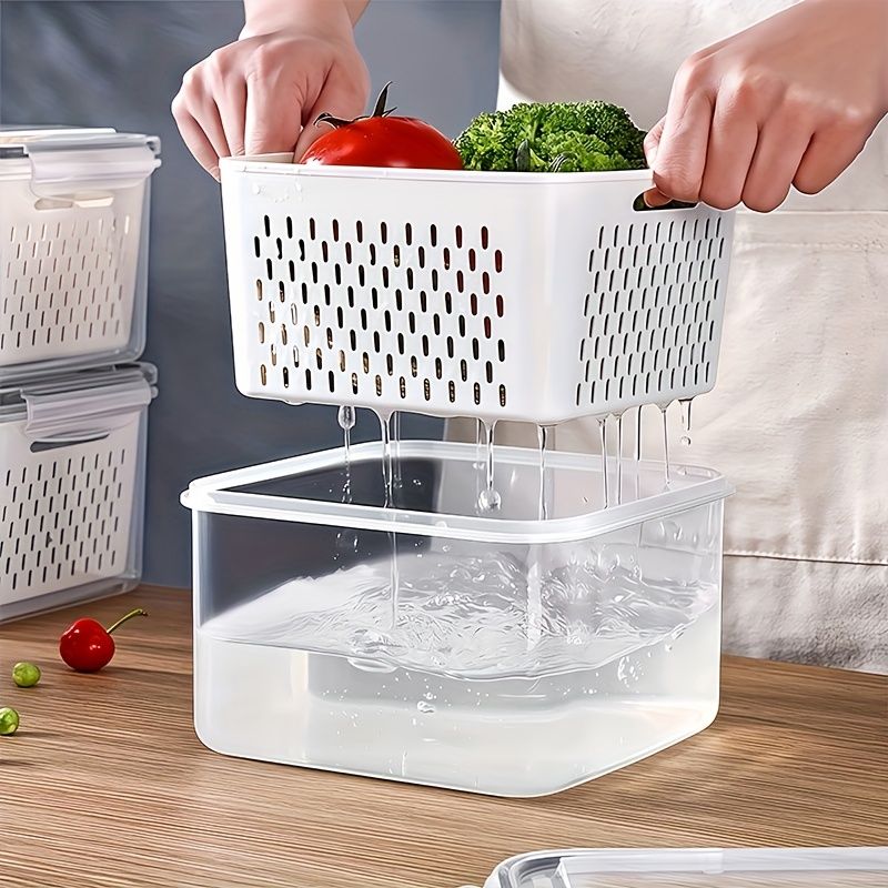 9-piece set (3 containers + 3 lids + 3 draining baskets) plastic food storage box - leak-proof, freezer-safe, reusable multi-functional kitchen storage box — image 3