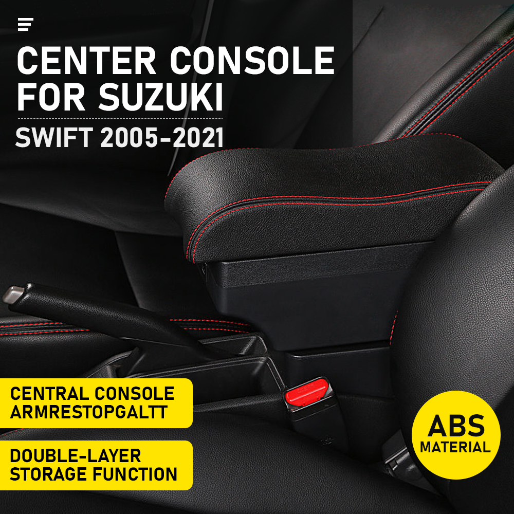 Suzuki Swift 2005-2021 Center Central Storage Car Console Seat Armrest Box Durable ABS Armrest Box Replacement Double Layer Black With USB Cable โ image 2