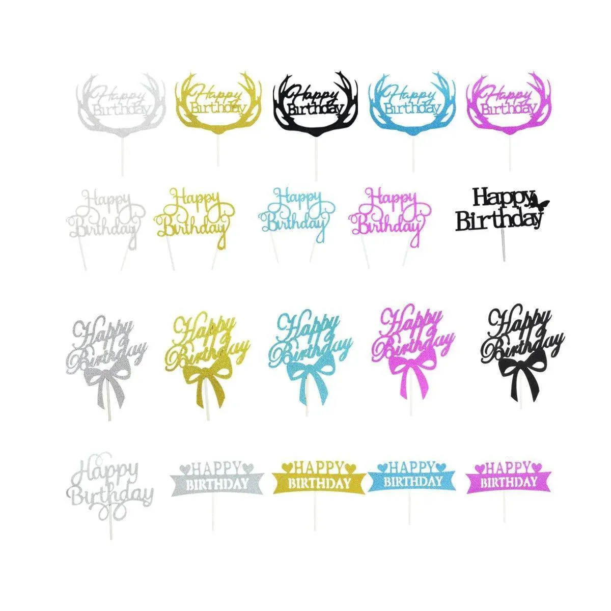 Happy Birthday Cake Topper Colour Printed Acrylic Party Decorations - Silver-Happy Birthday โ image 3