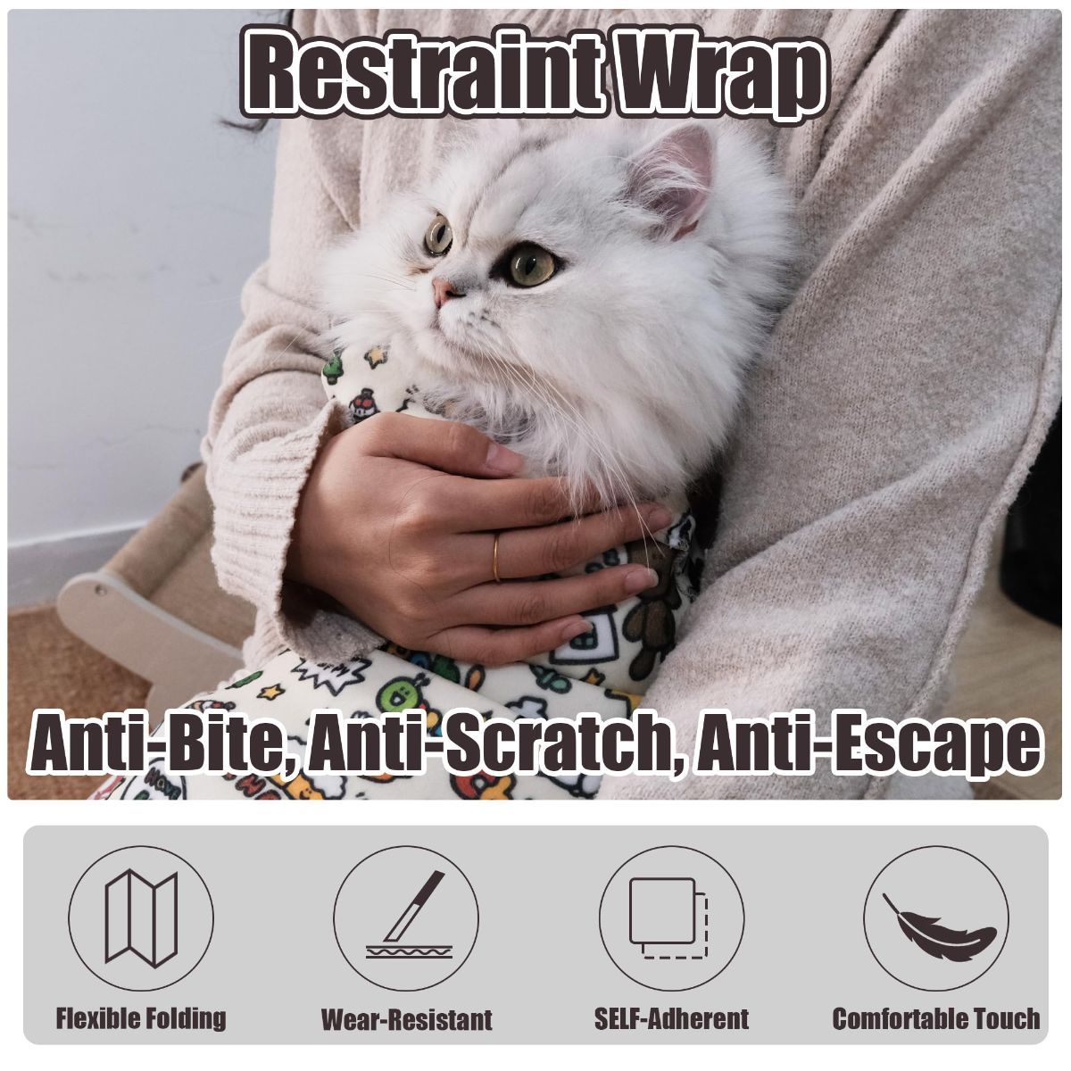 Cat Grooming Wrap Cat Nail Clipping Cat Grooming Supplies Cat Care Anti-Scratch - Multi-color - Size 21.7 โ image 4