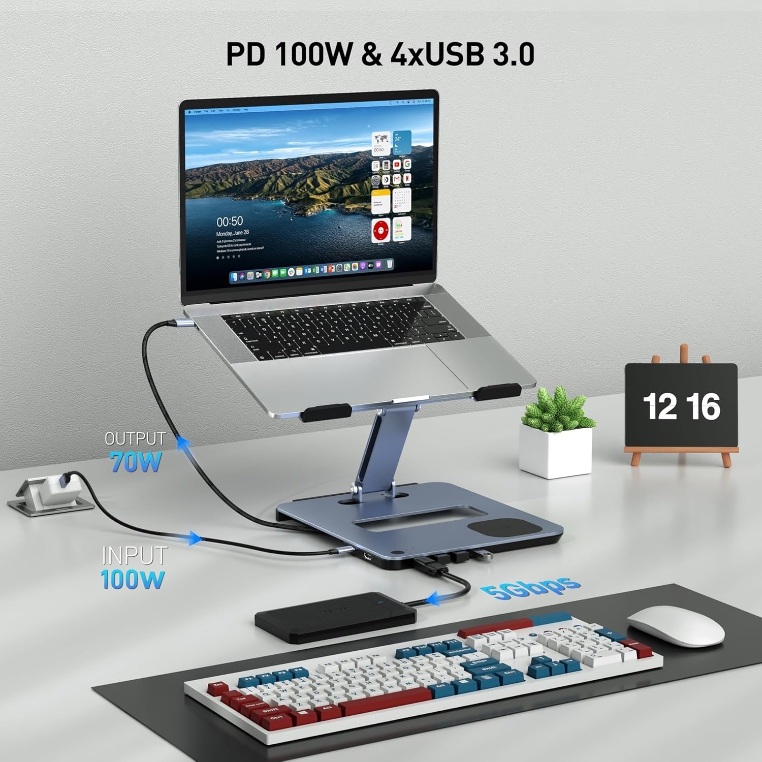 BENFEI 000366GY Laptop Stand with USB C Hub, Multi Function With USB and KVM Switch and 15W Wireless Charger โ image 3