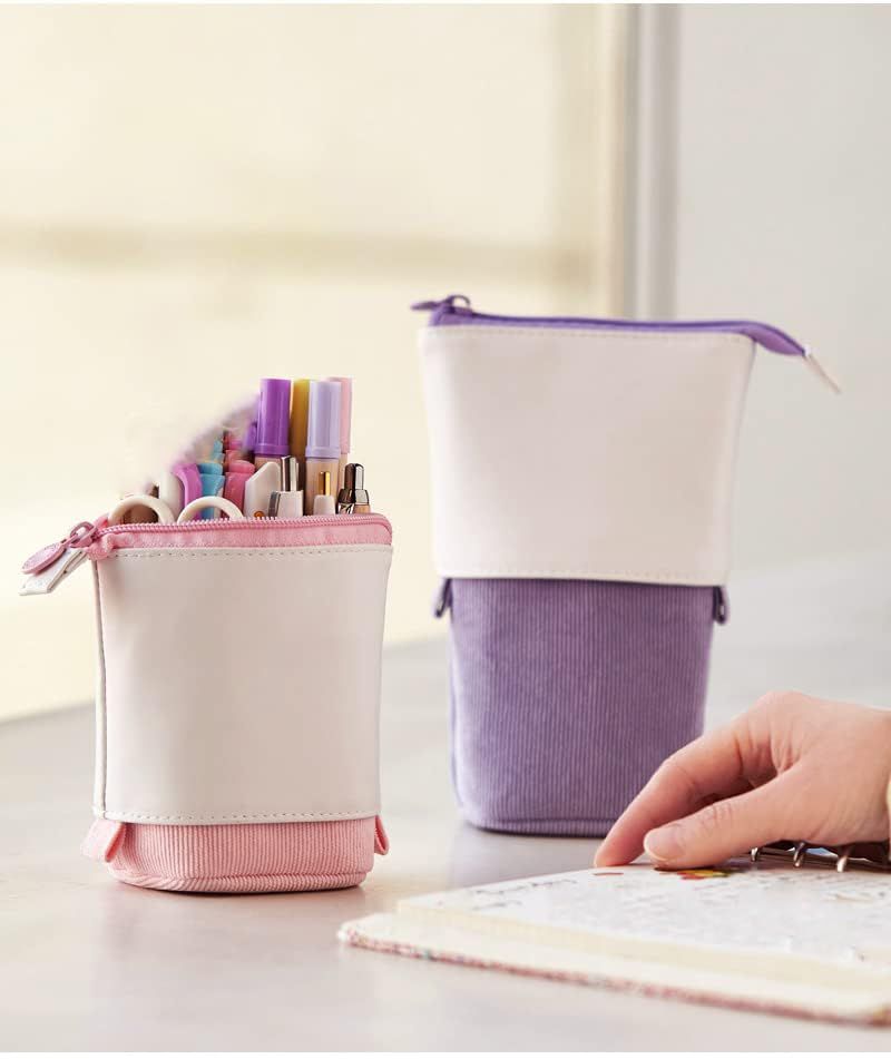 Telescopic Pencil Bag Pen Holder Stationery Case,Corduroy Stand-up Retractable Transformer Bag Colorful Organizer (2pcs) — image 3