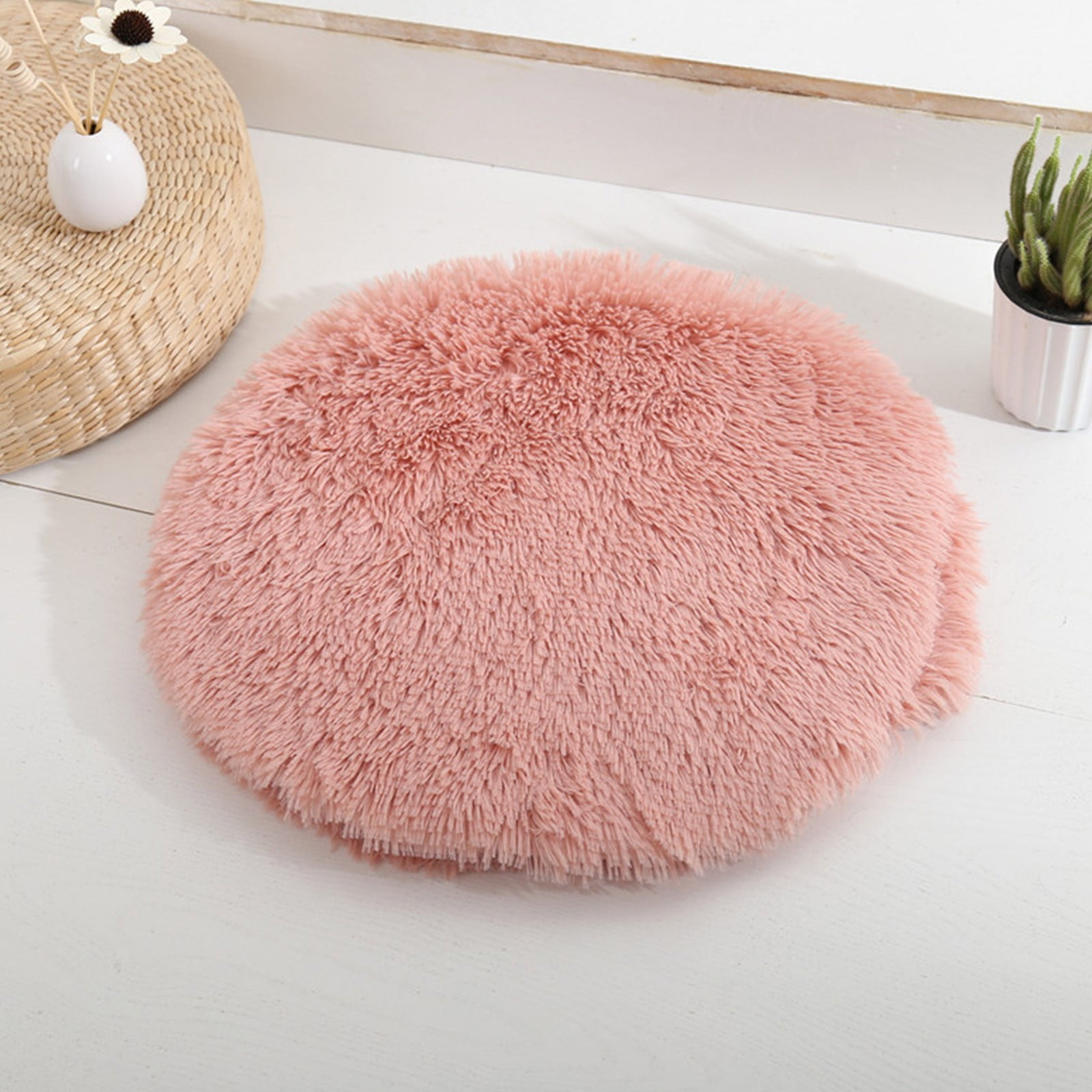 16 inch Plush Dog Bed Mat Warm Fluffy Round Puppy Crate Pad with Anti-Slip Waterproof Bottom Soft Comfy Pet Kennel Mat for Small and Medium Dogs Pink โ image 2