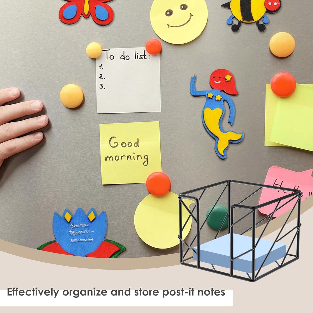 Sticky Note Organizer - Storage Rack - Metal Storage Rack - Creative Openwork Note Box - Desk Storage Accessories - Post-it Holder - Black — image 4