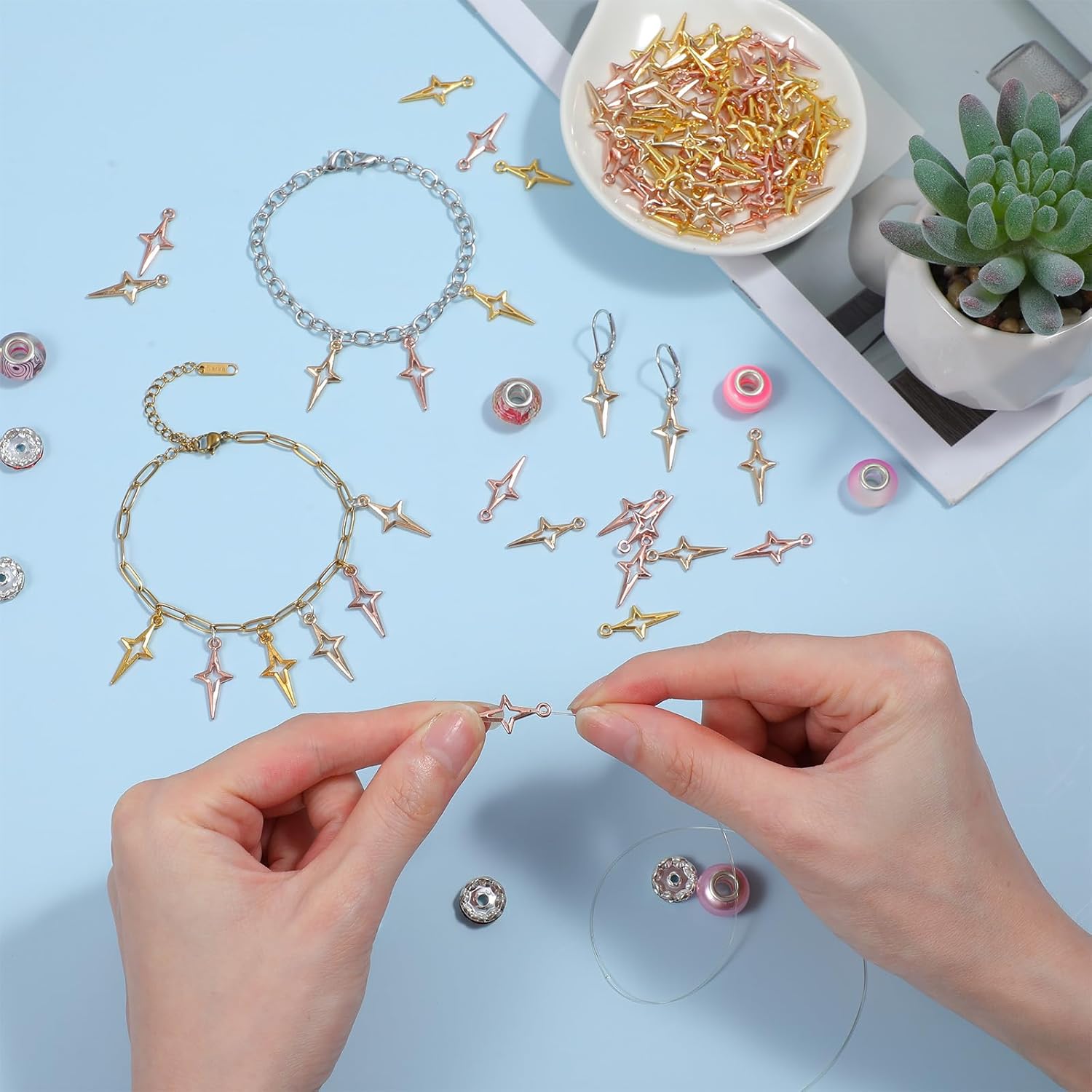 90 PCS Gold Silver Star Pendant Charm, Star Charms for Jewelry Making Mini Jewelry Making Pendants Hollow Four Pointed Stars Charms for Earrings Bracelets โ image 5