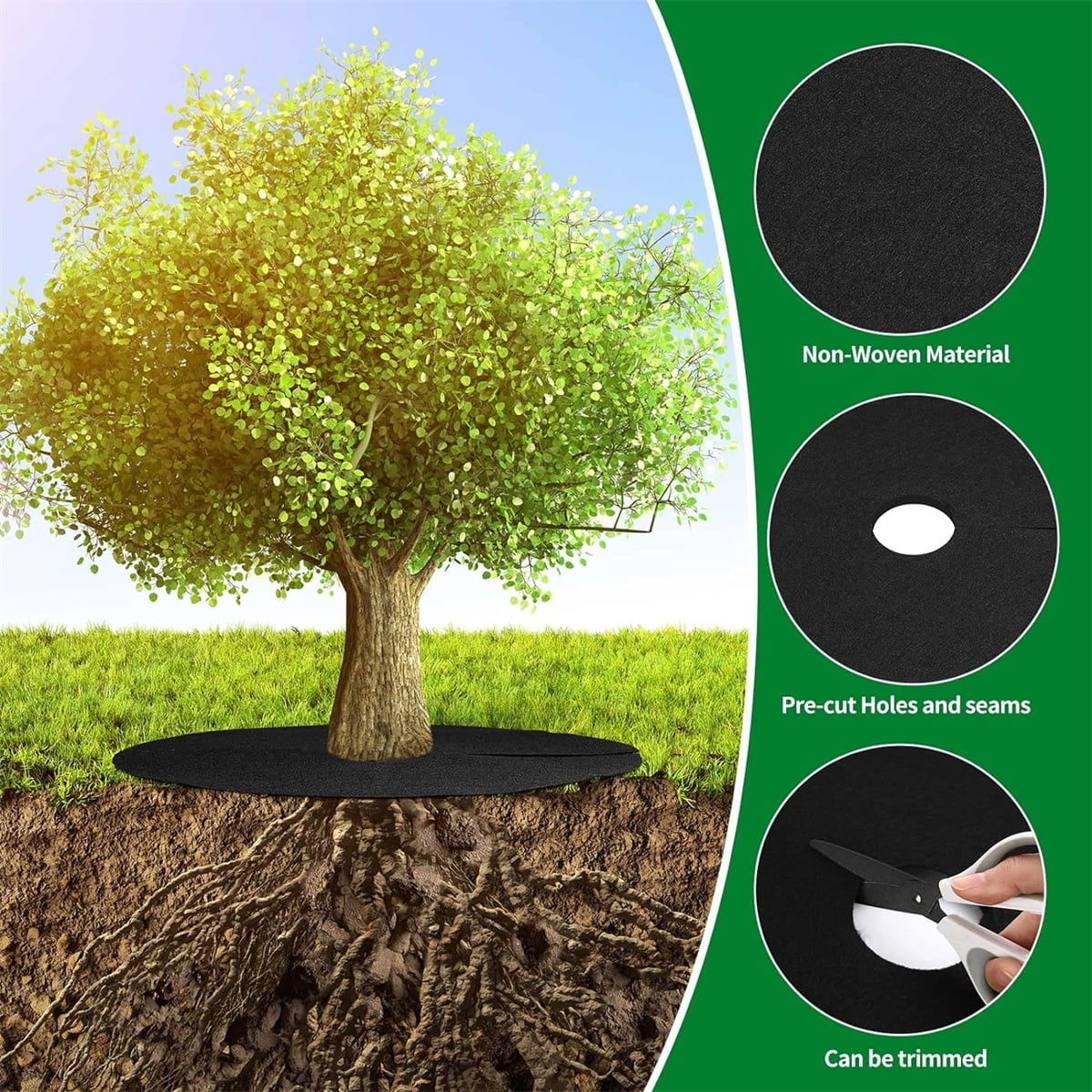 Non Woven Tree Ring, 24.4 inches Round Tree Base Weed Barrier Fabric Cover, Degradable and Reusable Tree Mulch Ring for Landscaping Weed Control, Root — image 5