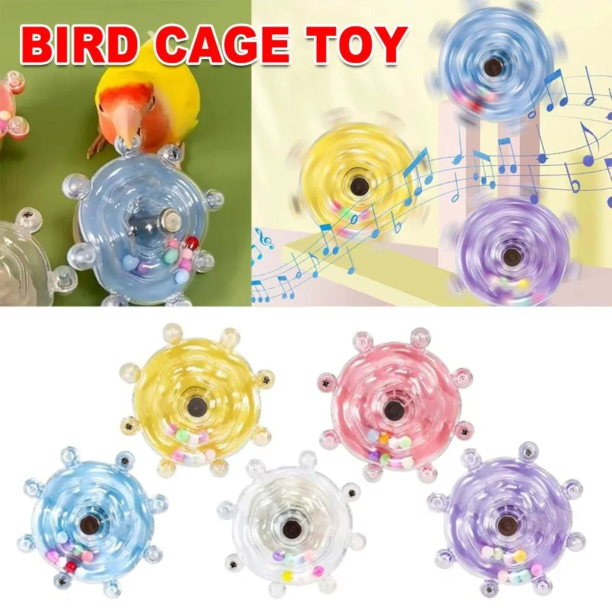 Interactive Parrot Spinning Wheel Stress Relief Toy for Small Birds Durable - Purple — image 2