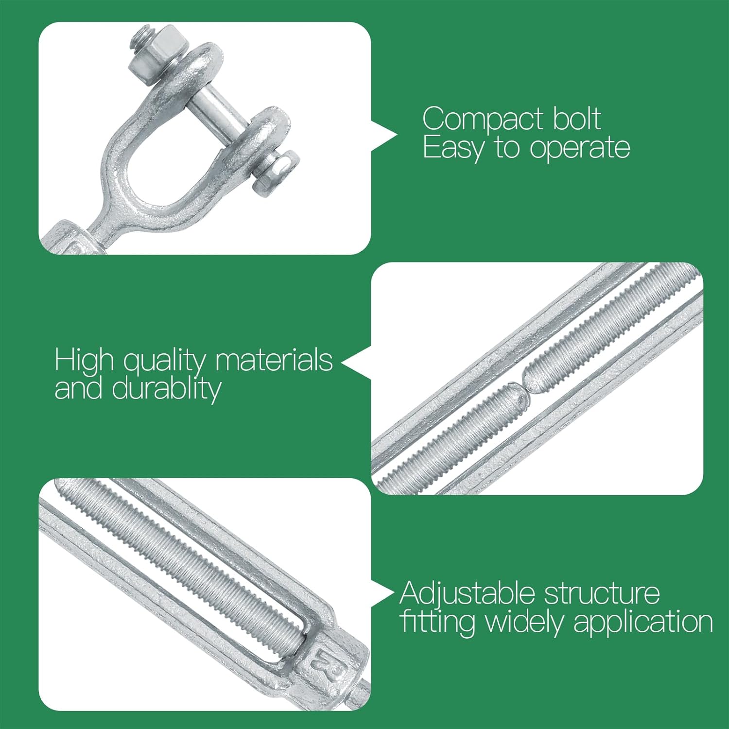 1/4" Jaw Turnbuckle Galvanized Jaw and Jaw Turnbuckle, Jaw Closed Body Marine Turnbuckle Jaw, 2000lbs Working Load Limit, Durable for Wire Rope Cable (1/4" x — image 2