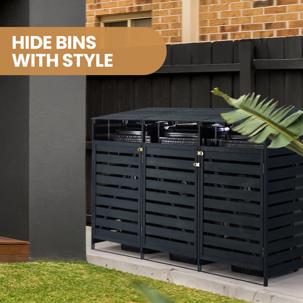 PlantCraft Triple Wood Wheelie Bins Storage Shed, 3 Door Garbage Rubbish Bin Enclosure โ image 3