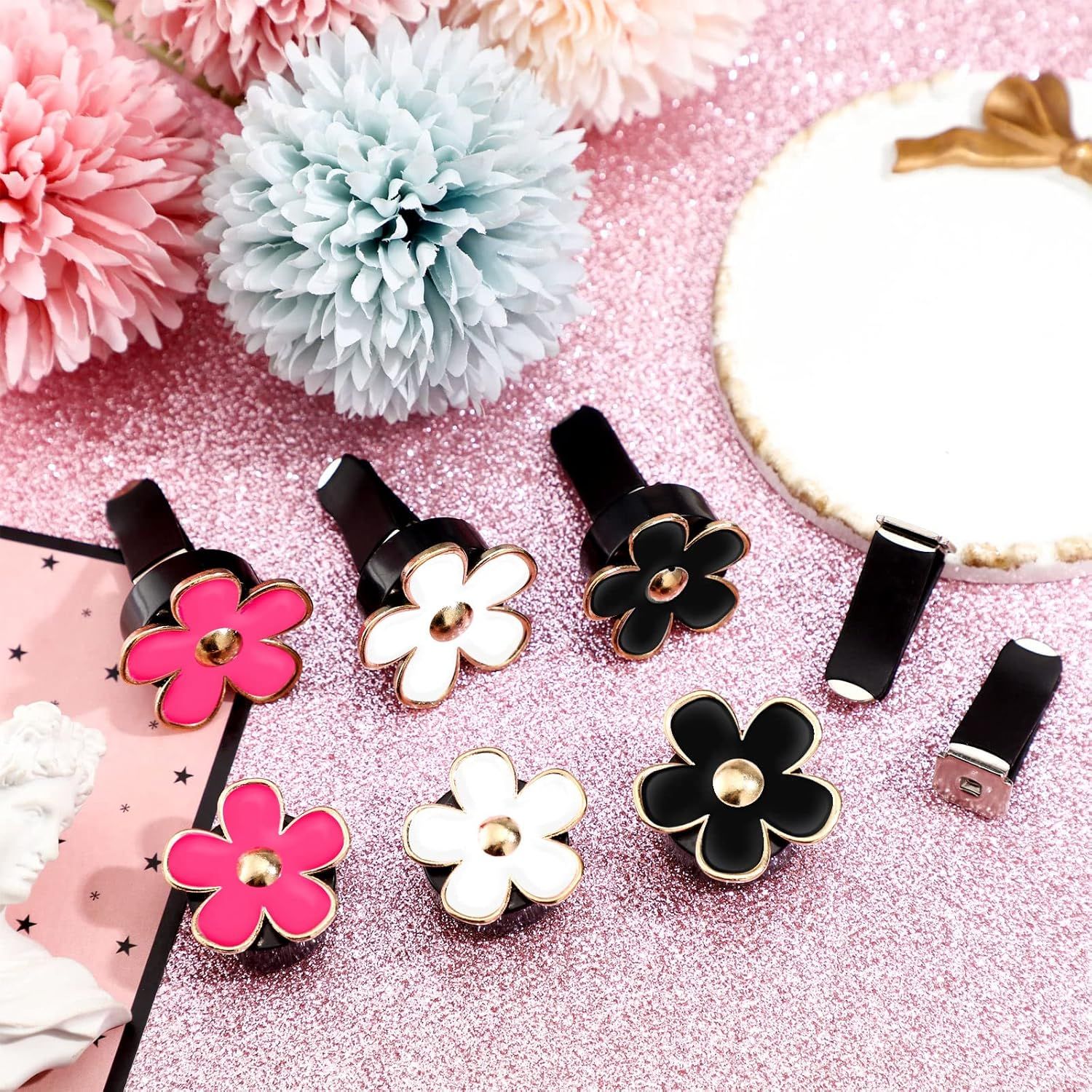 6 Pcs Daisy Flower Air Vent Clip Accessories Air Conditioning Outlet Clip Car Air Freshener Dashboard Accessories Charm Car Inter Decor(3 cm, 3.3 cm,Red — image 4