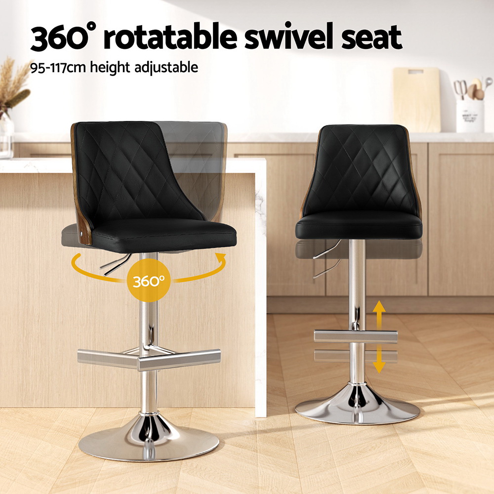 Artiss 4X Bar Stool Wood Swivel Adjustable Kitchen Counter Stool Leather Black โ image 4