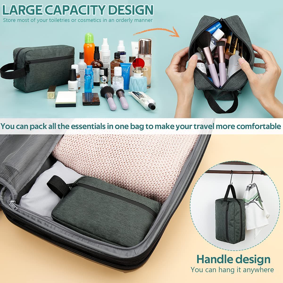 Travel Toiletry Bag for Women and Men, Water-resistant Shaving Bag for Toiletries Accessories, Foldable Storage Bags with(Gray) โ image 3