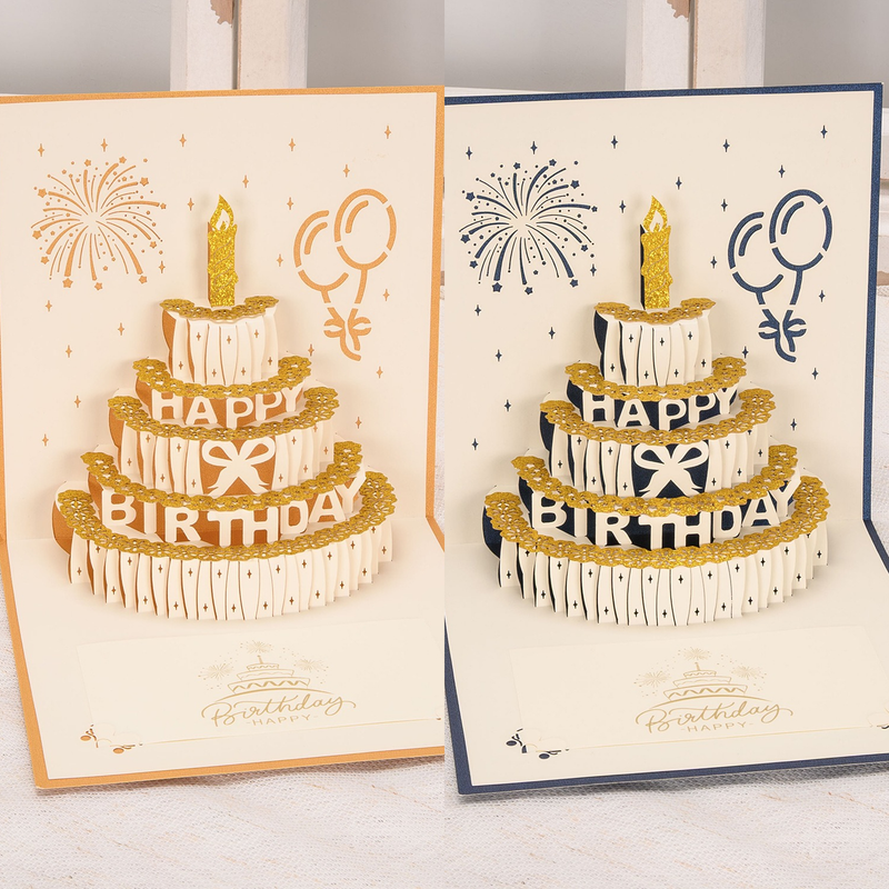 6-Pack - Gold Foil Cake 3D Pop-Up Birthday Cards, Creative Papercut Foldable Greeting Gift Cards - Red — image 2