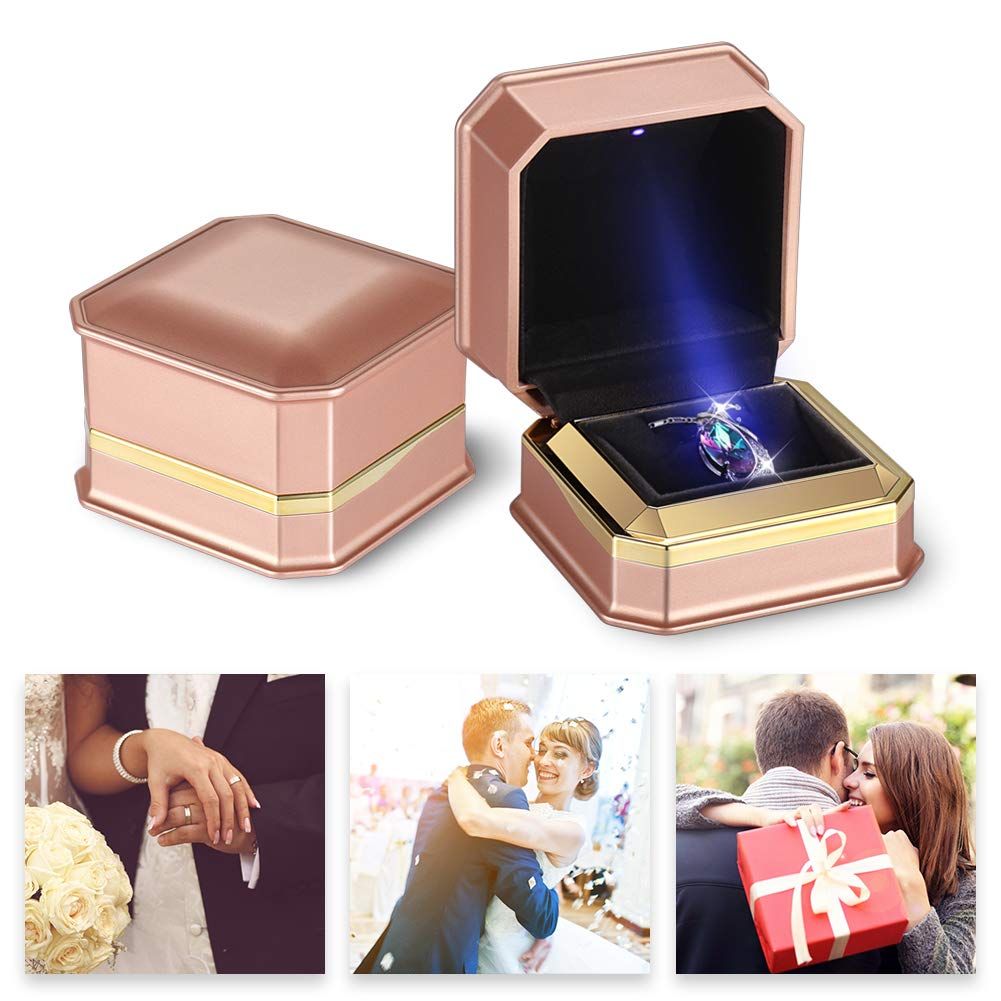 LED Jewelry Gift Box Necklace Box Case Square Velvet Pendant Container for Jewelry Display Birthday Wedding Engagment — image 5