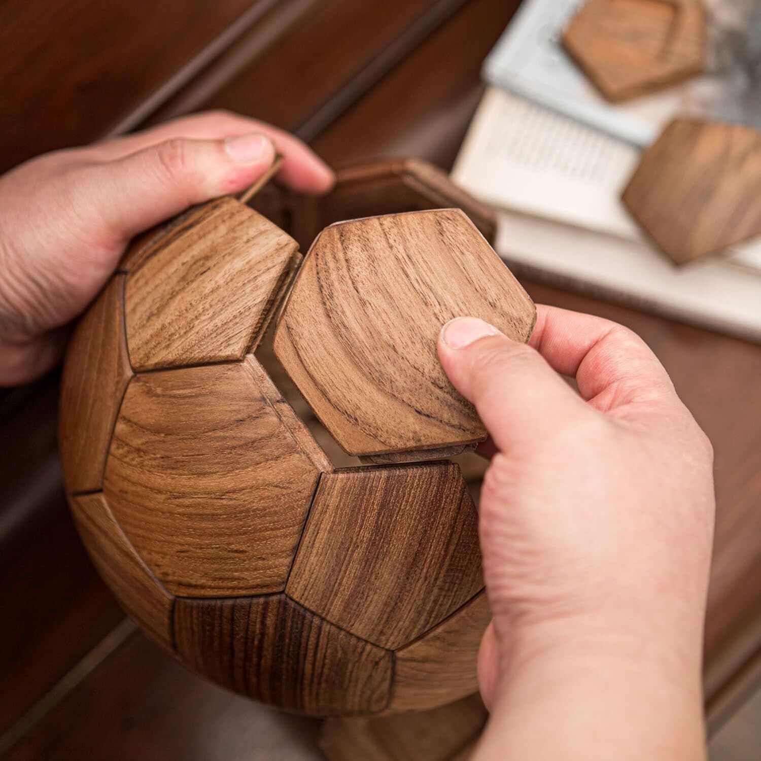 Handcrafted Wooden Football Puzzle โ 3D Mortise and Tenon Soccer Ball Assembly Kit |Walnut, Beech Wood | DIY Gift for Adults, Kids & Football Fans โ image 3