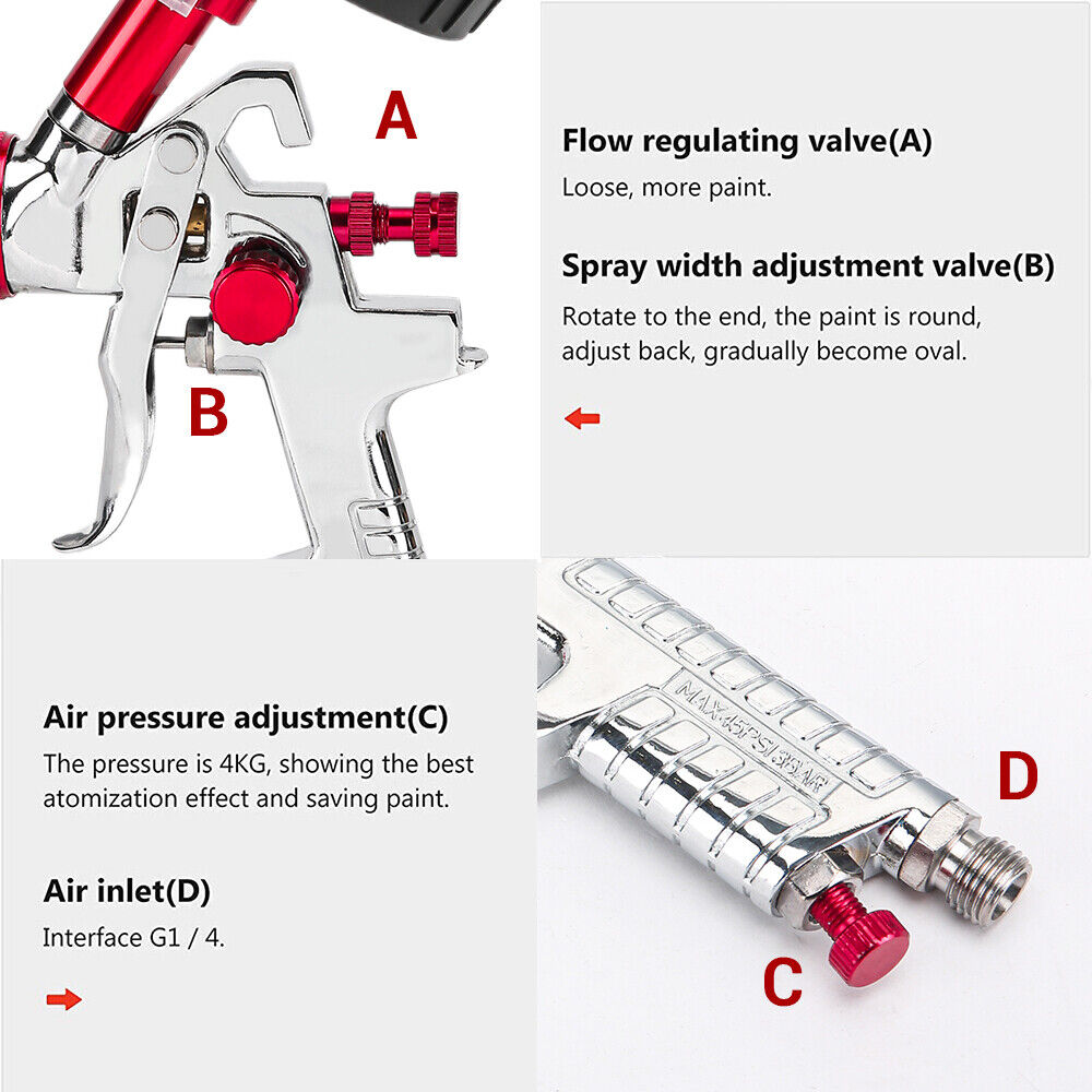Air HVLP Spray Gun Paint Gun 600CC Gravity Feed Cup 1.4mm 1.7mm 2mm Tip AU Stock โ image 3