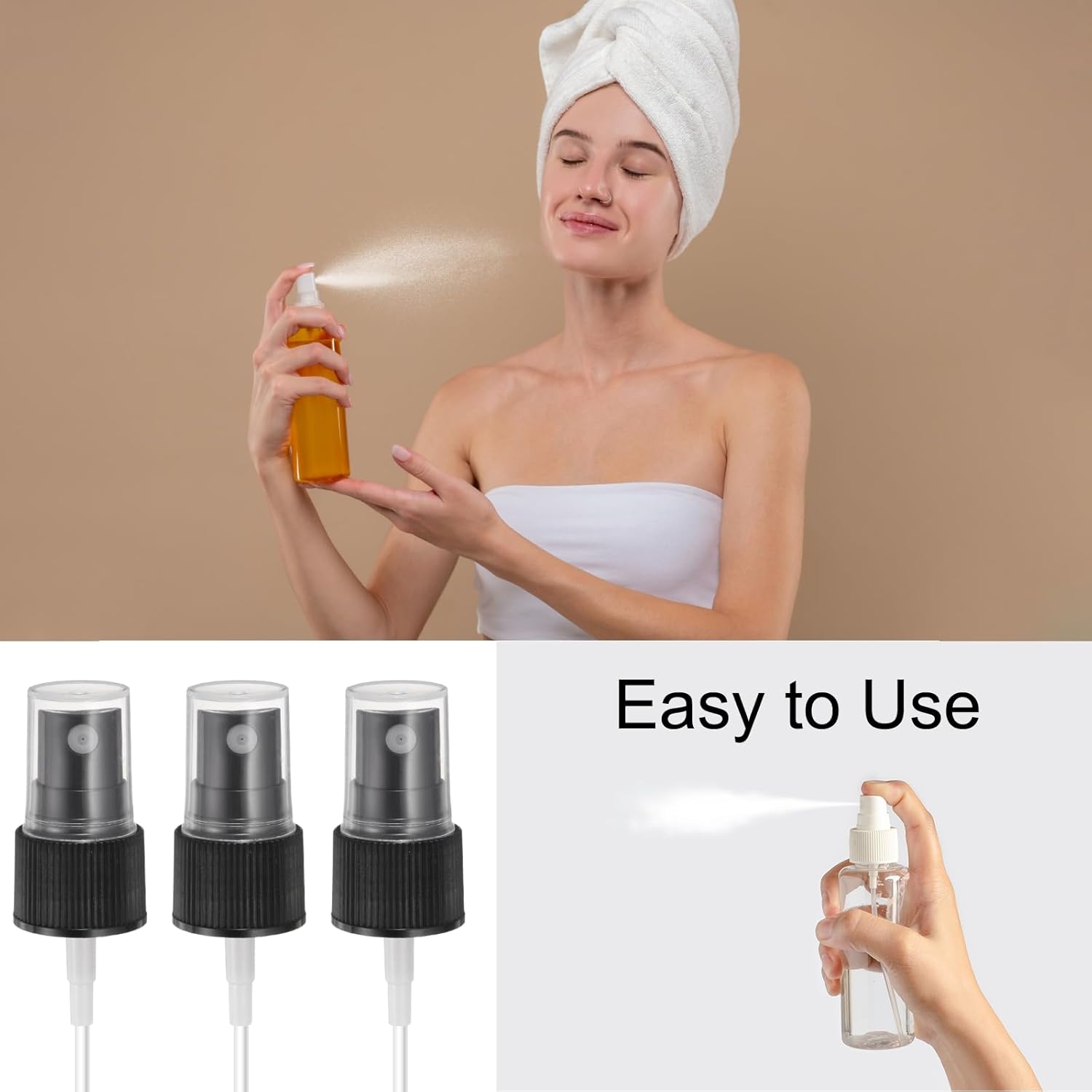 50 Pcs Black Spray Top, 20/410 Fine Mist Sprayer Reusable Replacement Spray Bottle Pump Plastic Top for Cosmetic Perfume and Body Sprays Bottle — image 6