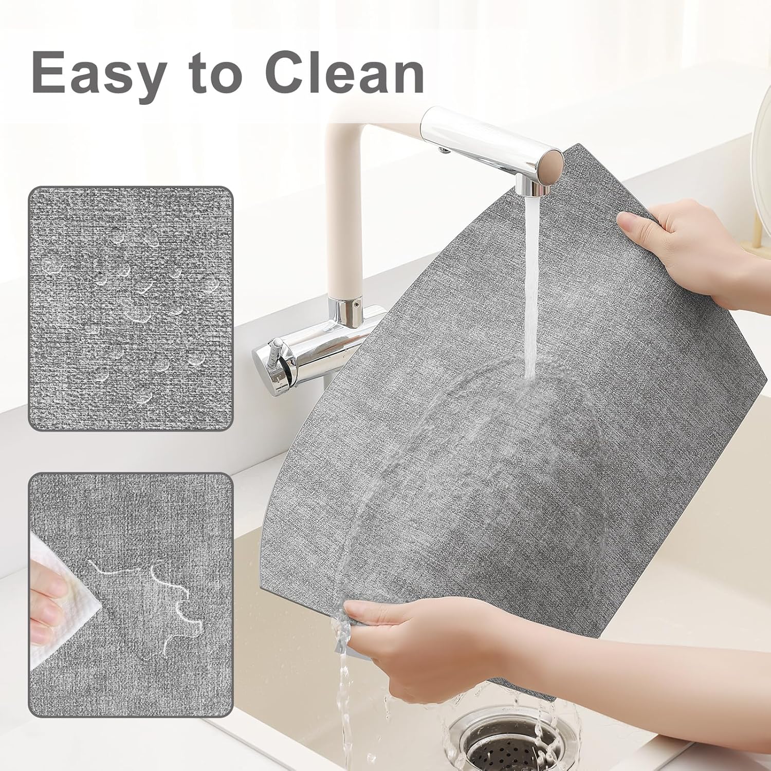 Homaxy Round Table Placemats Set of 6, Washable Wedge Shaped Faux Leather Table Mats and Terry Kitchen Towels(15" x 25", 6 Pack, Dark Grey) — image 4