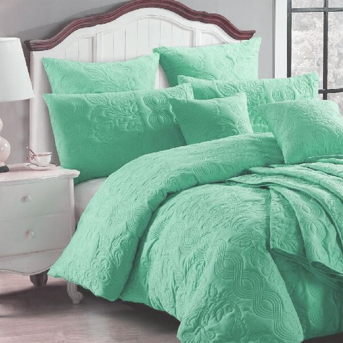 Georges Fine Linens Marguerite Quilt Cover Set Wave Green - Super King — image 2
