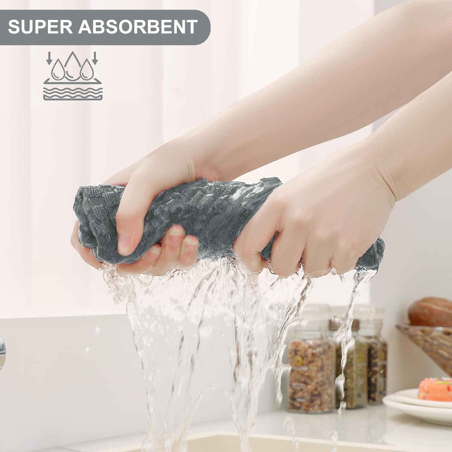 Homaxy 100% Cotton Waffle Weave Kitchen Dish Cloths(12 x 12 Inches, 6-Pack, Dark Grey), Ultra Soft Absorbent Quick Drying Dish Towels and Terry Kitchen — image 3