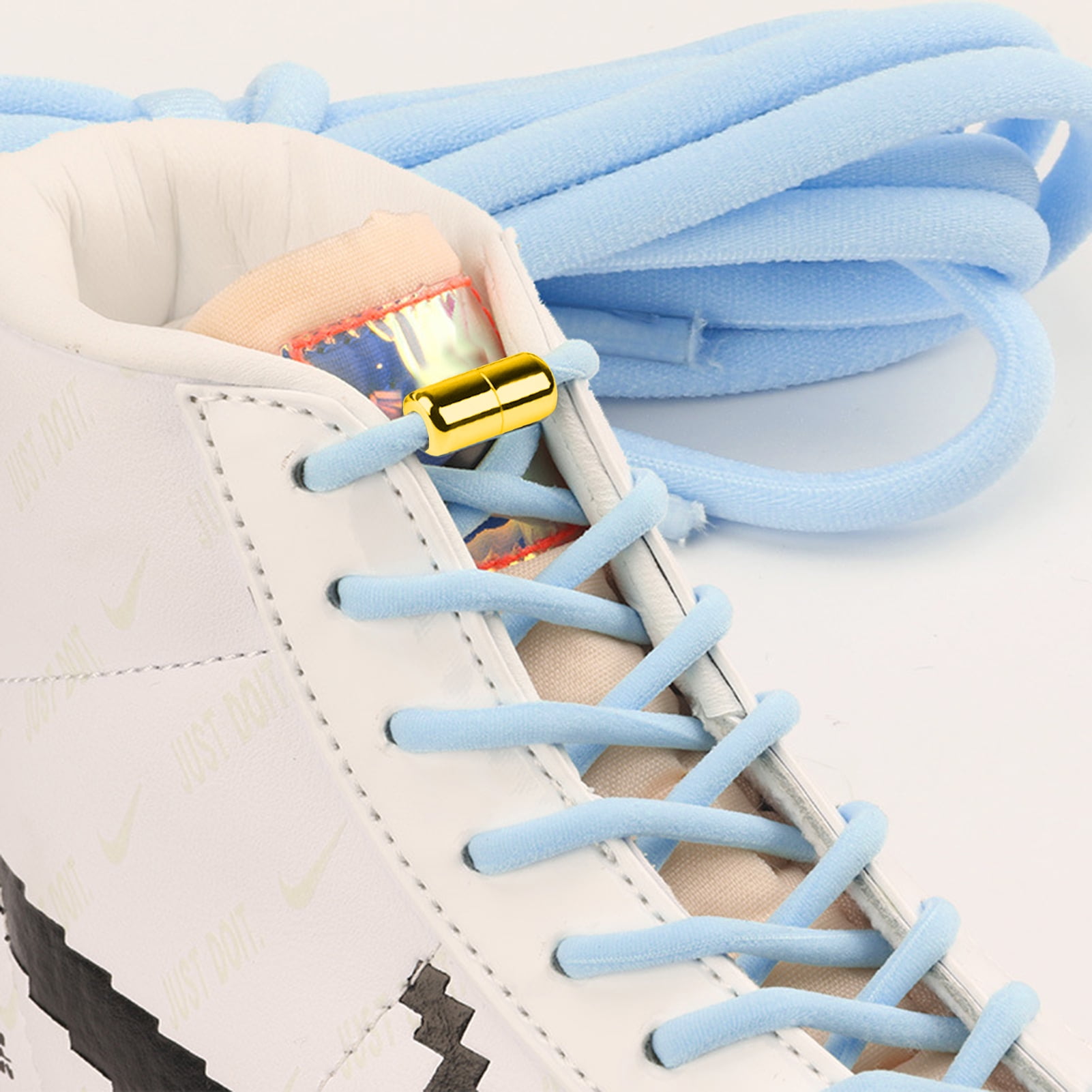1 Pair Sneaker Shoelaces Wear-resistant Elastic with Metal Buckles Lock Shoe Laces for Slip On Shoes,Black Pink โ image 3