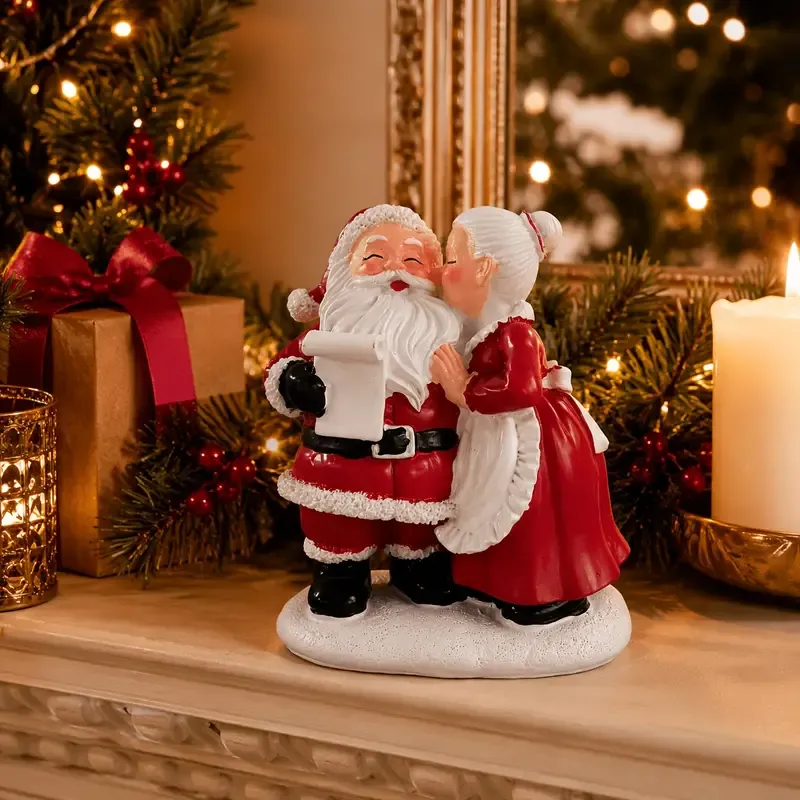 1pc Santa and Mrs. Claus Kissing Resin Figurine, Sweet Couple Christmas Desktop Decoration, Home Bedroom Desk Cute Collec — image 6