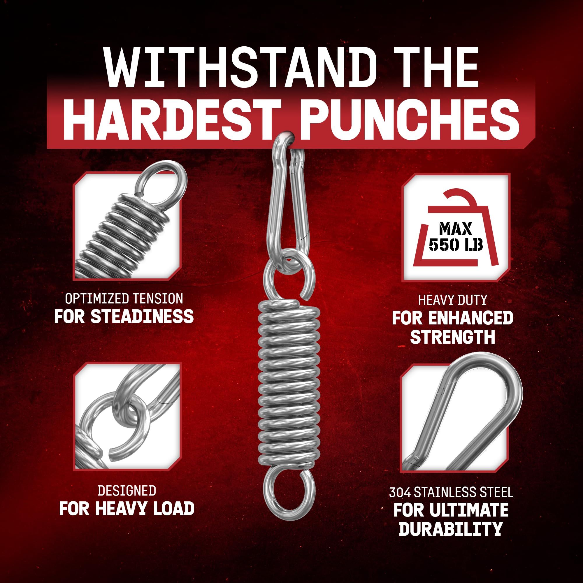 Punching Bag Hanger, Heavy Bag Spring Capacity, Stainless Steel Hanging Kit with Spring Hook & Carabiner, Indoor & Outdoor Mounting for Boxing Bags & — image 2