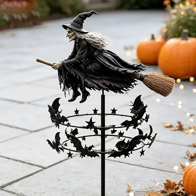 π§βοΈ Halloween Flying Witch Broomstick Windmill Lawn Stake, featuring a double-layer bat spinning design. The ultimate yard decoration β magic comes alive with β image 4