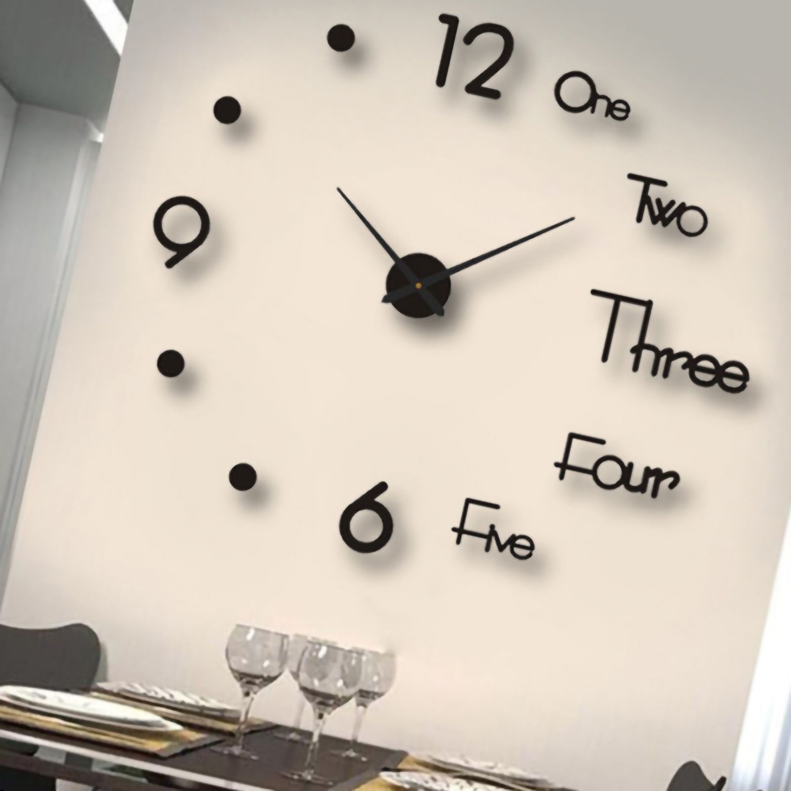 Night Light Wall Clock Frameless Decorative Luminous Silent Clock for Living Room Bedroom Black Large 130cm/51.18in — image 3