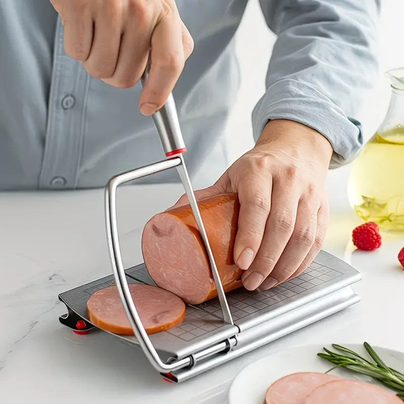 Stainless steel multi-function slicer, precise for even slicing, silicone suction cup for anti-slip stability, sharp blade for smooth cutting, a