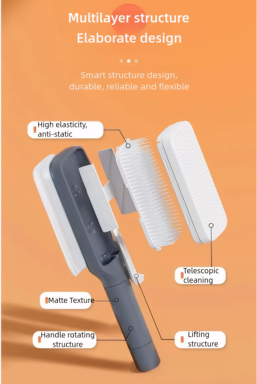 Women's Black Antistatic Hair Brush Massage Comb Retractable for Fine Hair Easily Removes Hair — image 4