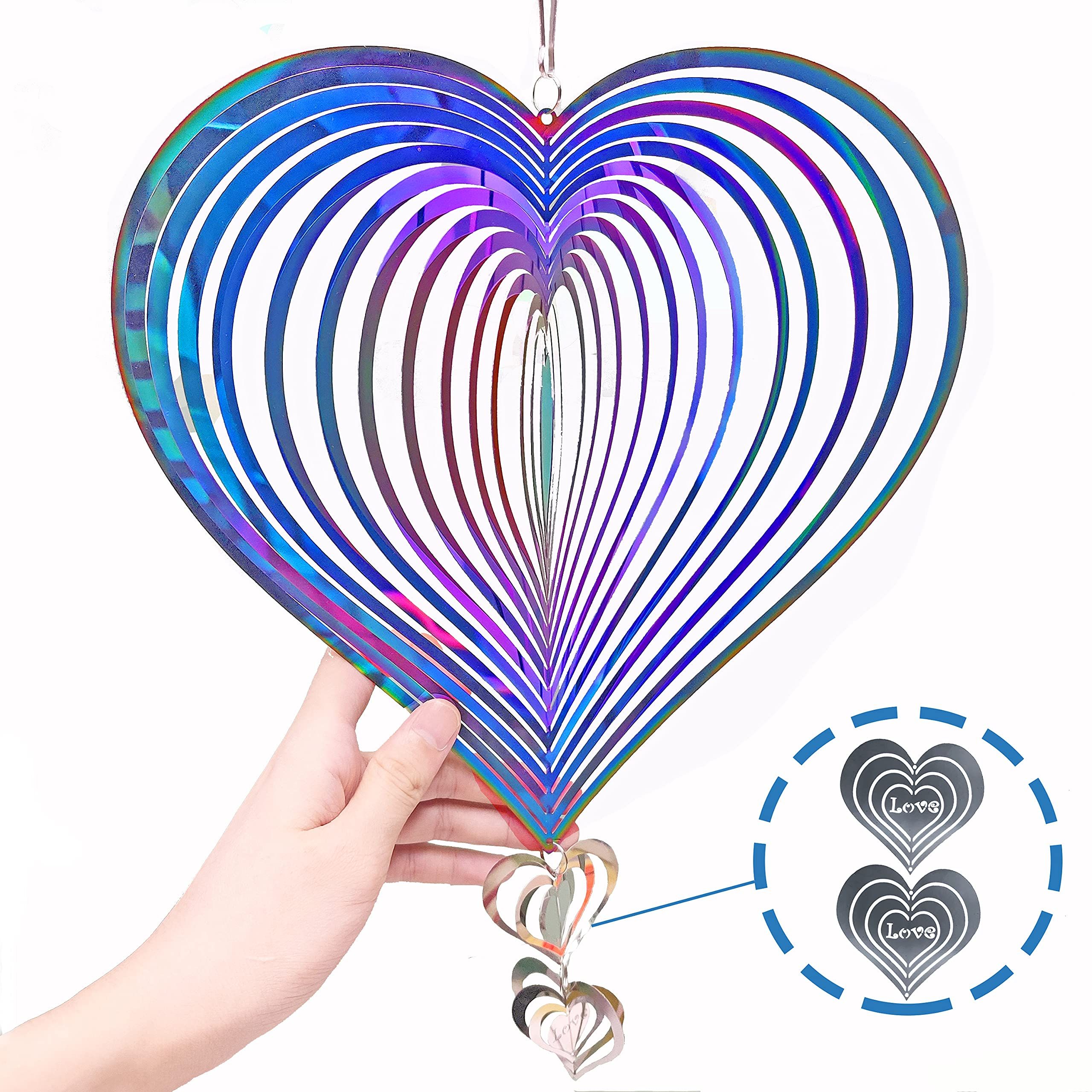 3D Stainless Steel Wind Spinners for Outdoor Yard Decor, Hanging Heart-Shaped Garden Ornaments, Reflective Metal Wind Sculptures for Patio Lawn Decorations — image 2