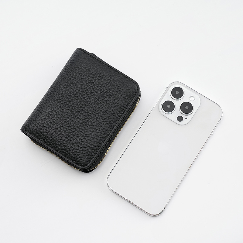 Grey Compact RFID Genuine Leather Wallet for Women - Secure Zipper Card Holder & Coin Purse — image 3