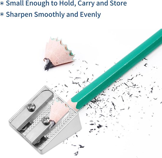 Pencil Sharpener - 3-Piece - Double Hole Pencil Sharpener - Portable Manual Pencil Sharpener - Suitable for Children, Home, School and Office - Silver — image 4