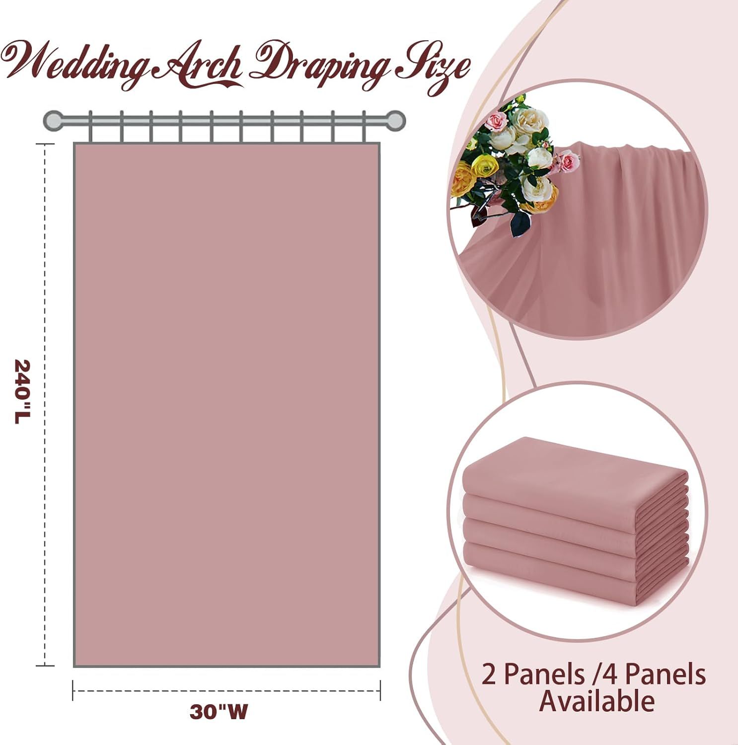 2 Pack Elegant Chiffon Wedding Arch Draping Fabric Panels for Outdoor Ceremony Backdrop and Party Decoration (Dusty Rose) — image 3