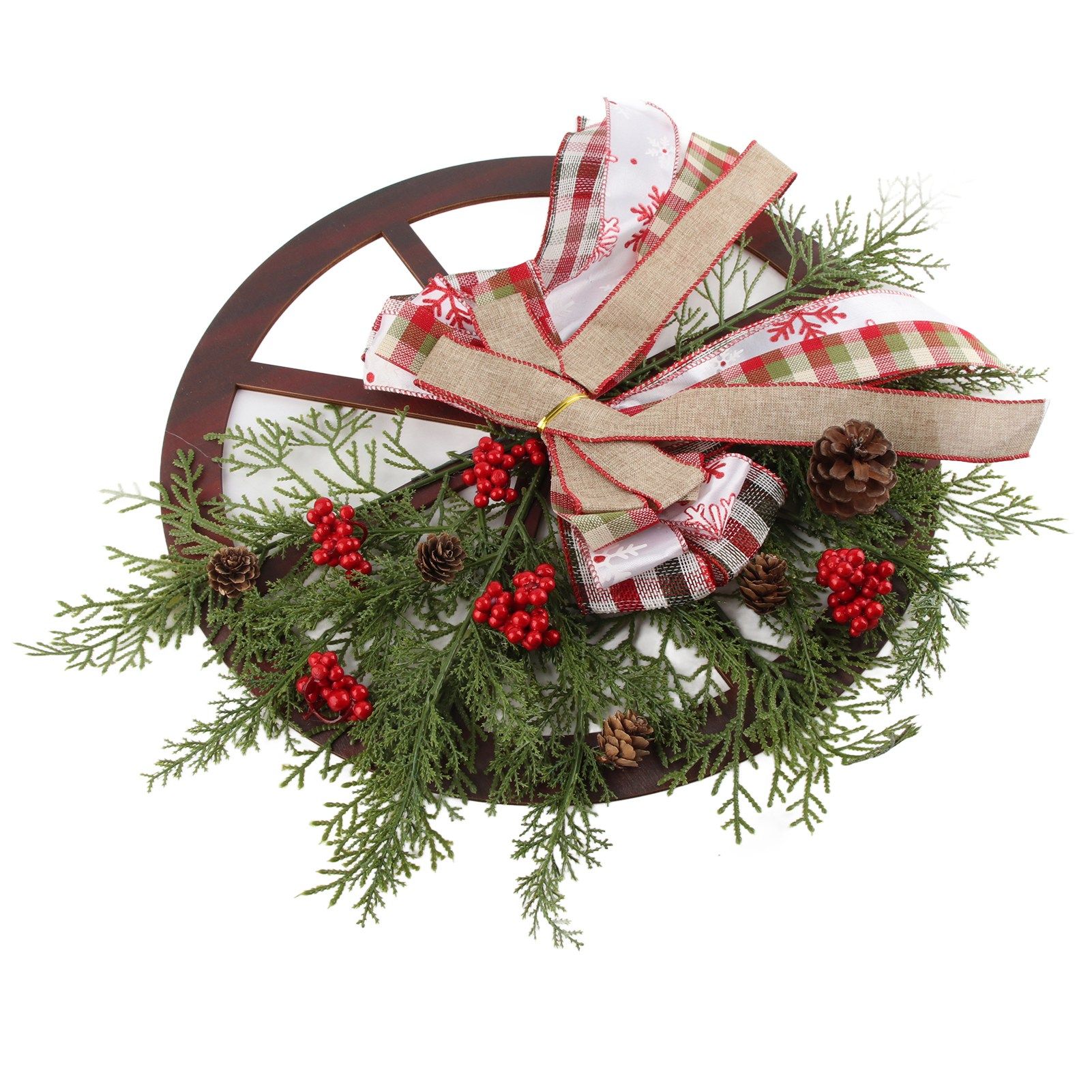 Red Truck Wheel Christmas Bowknot Wreath Fall Wreath for Front Door Wooden Hanging Ornament Wreath for Indoor Outdoor โ image 4