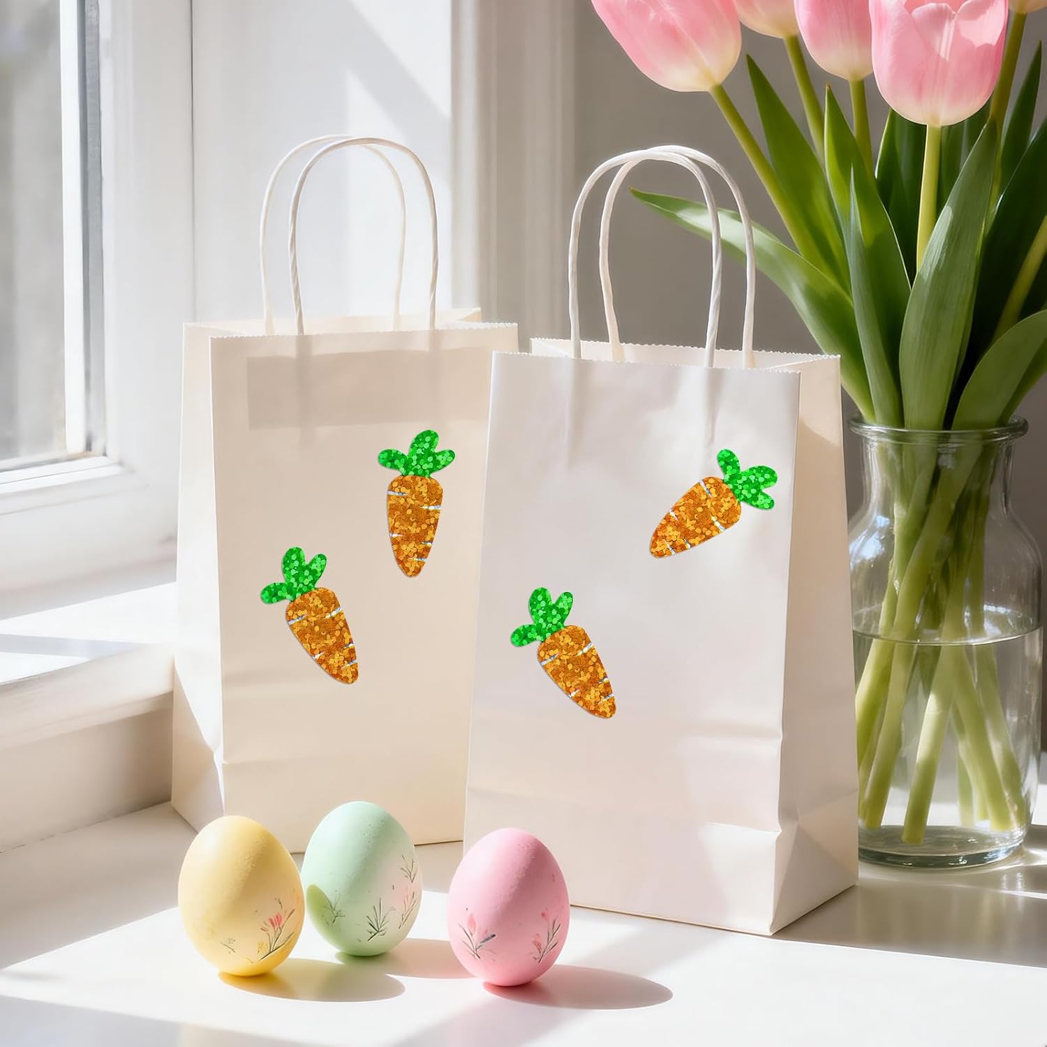 Easter Carrot Stickers - 500Pcs 1.2 × 0.4'' Carrot Shape Stickers Holographic Carrots Sticker Roll Self Adhesive Happy Easter Sticker for Egg Basket Envelope — image 5