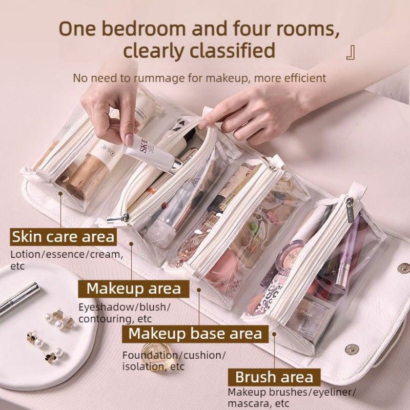 4-in-1 Travel Makeup Bag, Waterproof Foldable Large-Capacity Cosmetic Organizer, Hanging Wash Bag - Camel — image 2