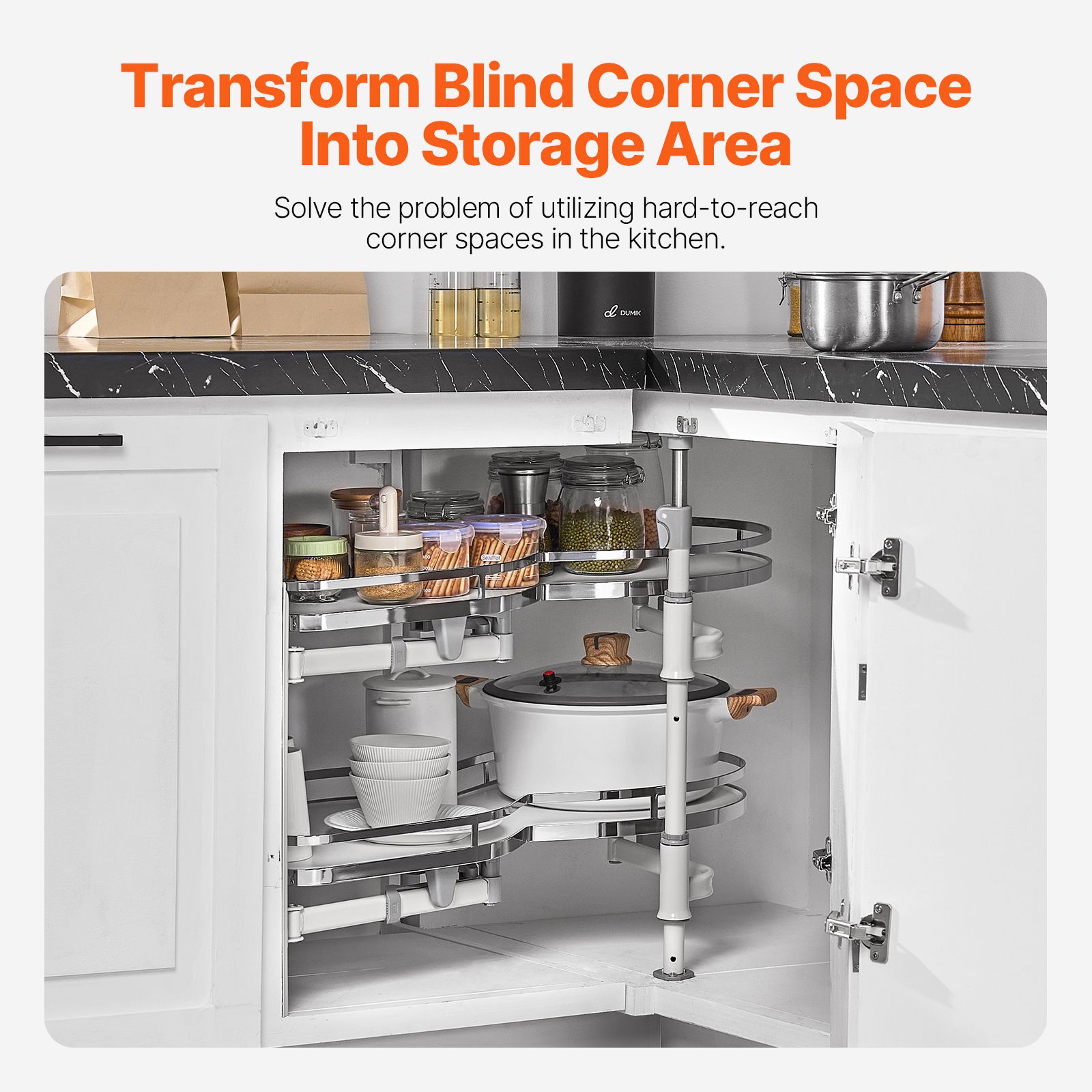 Swing Left Blind Corner Cabinet, Pull Out Organizer for 36 inch Width Blind Cabinet, 2 Tier Height Adjustable Swing Tray, Soft Close Kitchen Cloud Blind — image 2