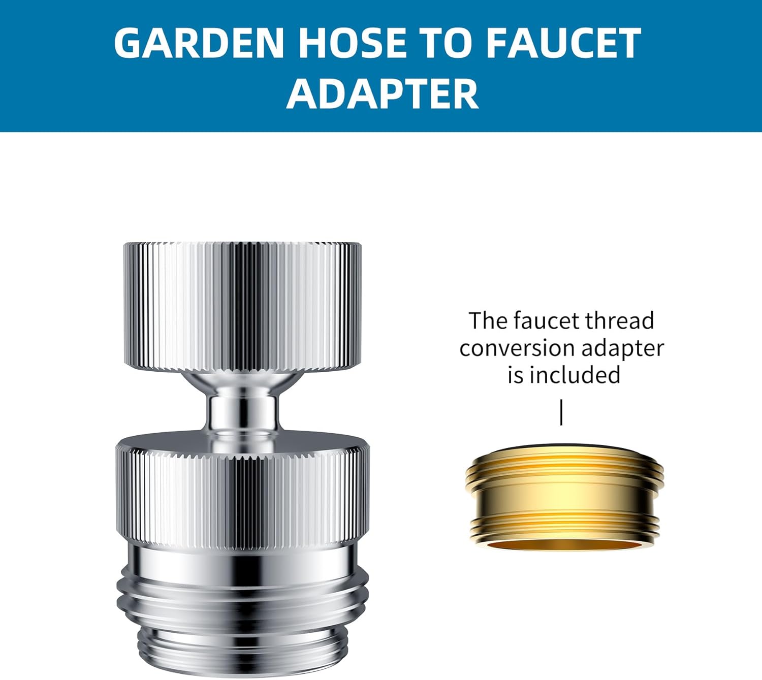 Sink Faucet to Garden Hose Adapter, 360-Degree Swivel 55/64 Inch Female Thread, Sink Hose Attachment for Faucet Adapter Connector, Chrome — image 3