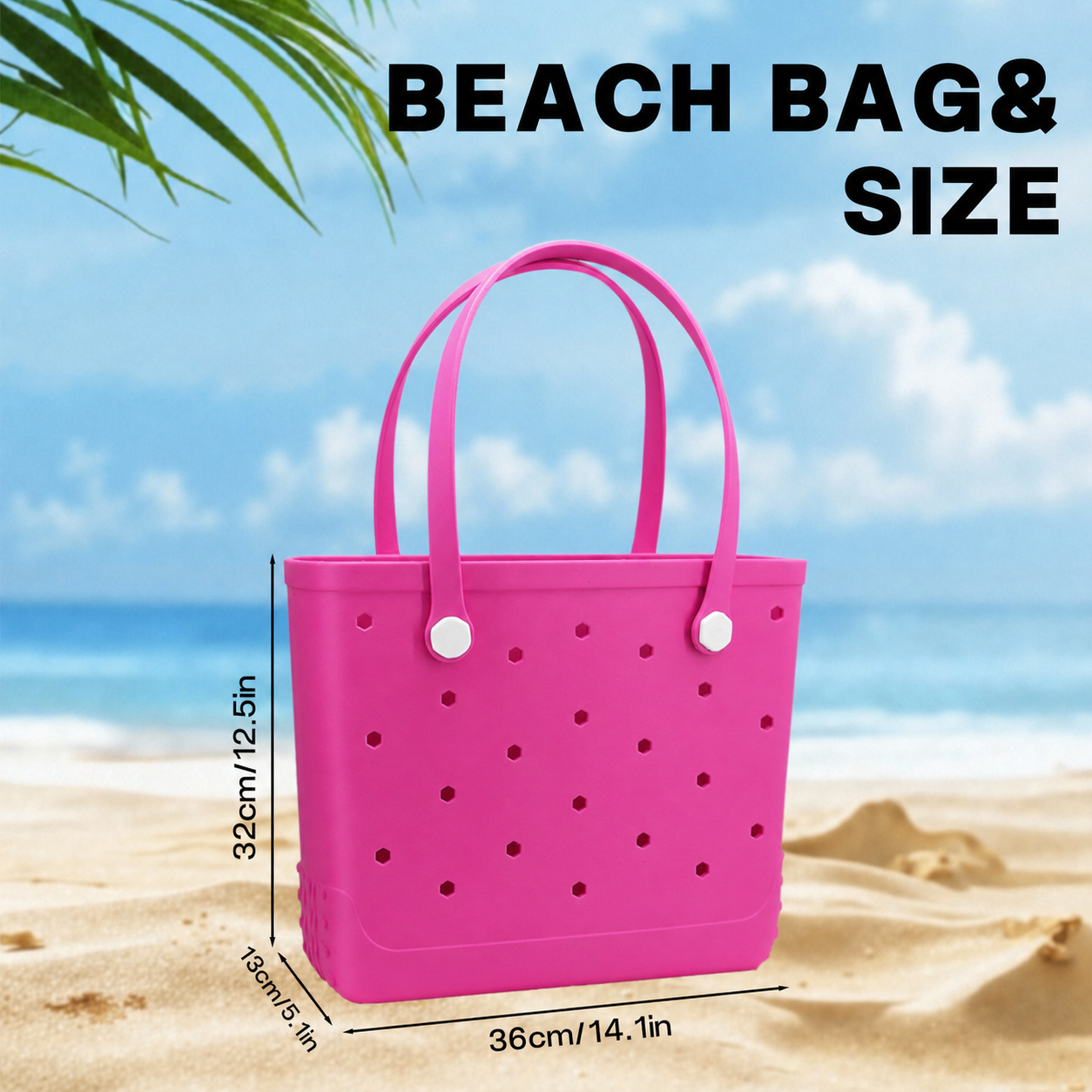 Waterproof Hexagon Mesh Beach Bag - Large Capacity Travel Storage Tote for Swimwear Towel Sunglasses - Rose Red Medium 37x32x13cm — image 6