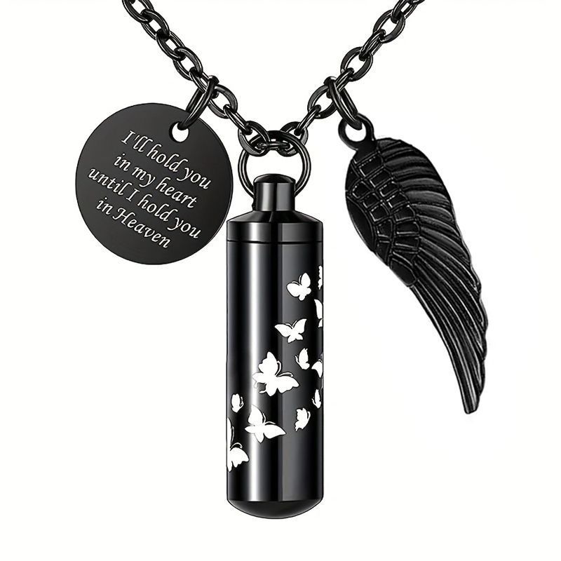 2PCS Cremation Jewelry Urn Necklace for Ashes Memorial Ashes Necklace with Angel Wing Charm Memorial Keepsake for Pet Human