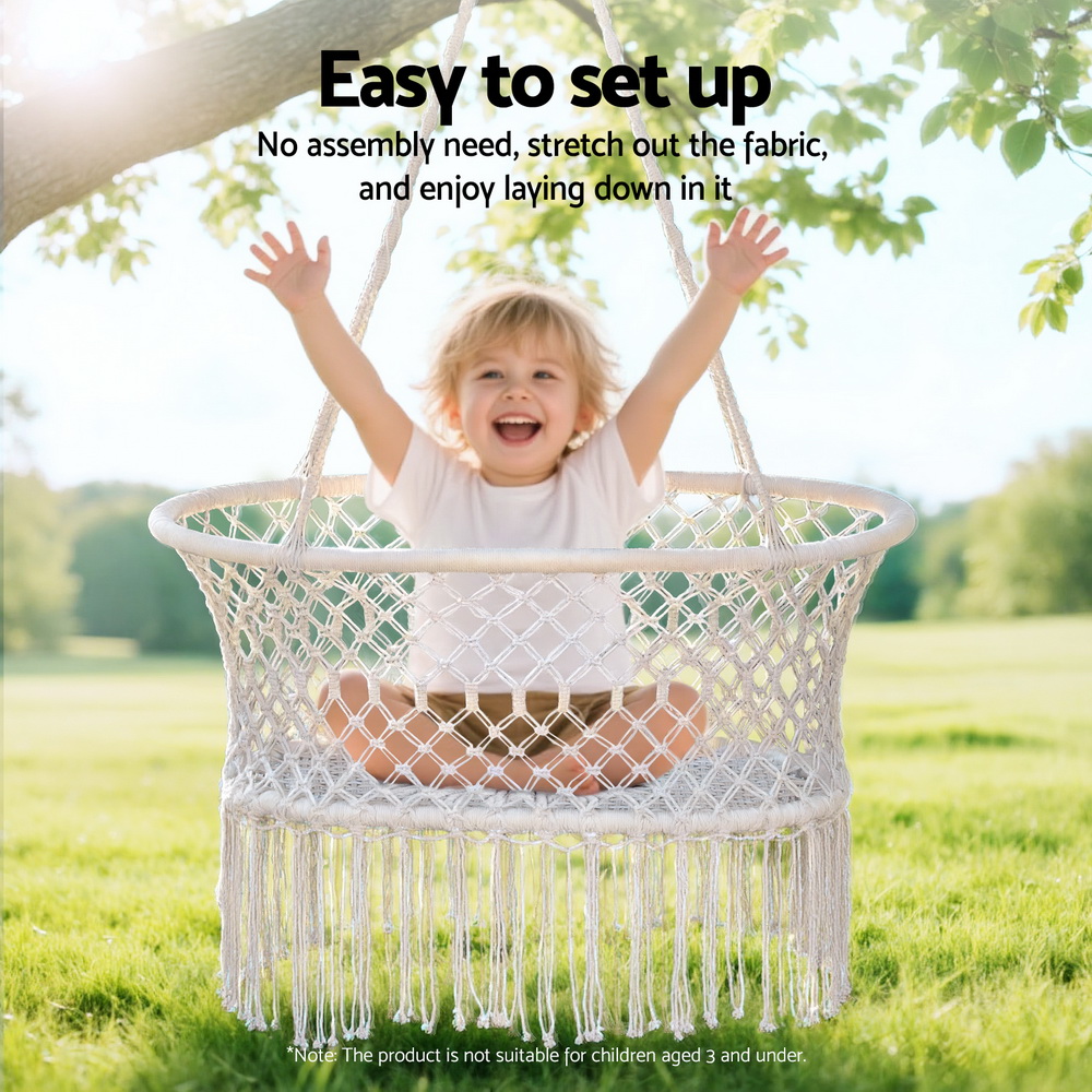Gardeon Hammock Chair Cotton Swing Chair Outdoor Indoor Cream — image 5