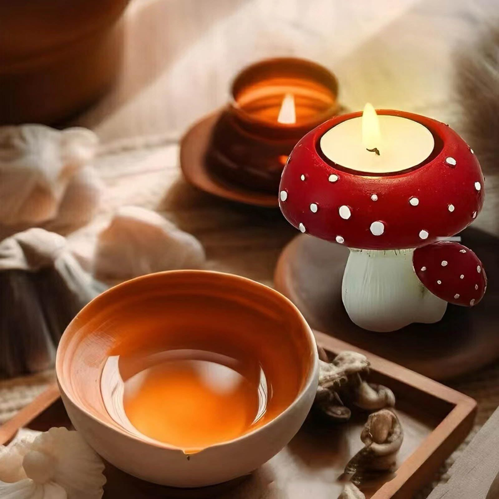 Mushroom Candle Holders, Mushroom Tealight Candle Holder, Red Mushroom Candle Holder Tea Scented Candle Resin — image 2