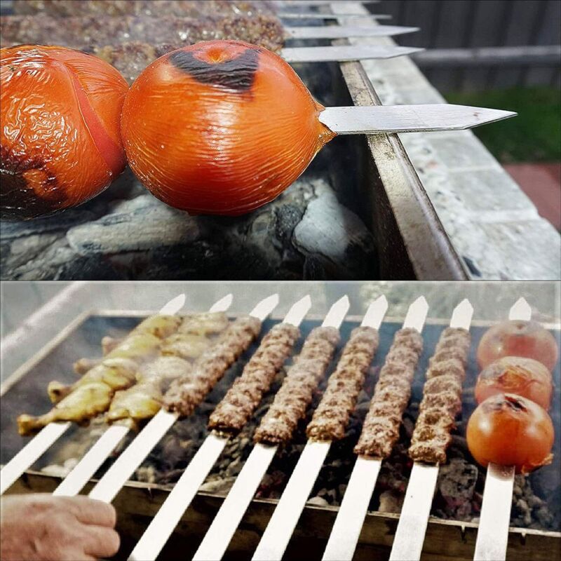 8 Pack Barbecue Utensil, Barbecue Skewers, Extra Long Stainless Steel Skewers with Solid Wood Handle, 50cm — image 3